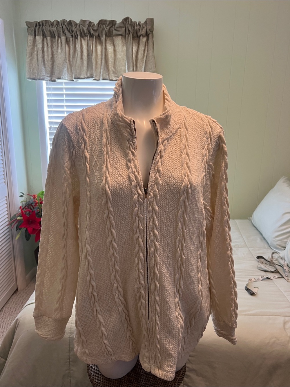 Cozy Cable Knit Full-Zip Sweater - Cream